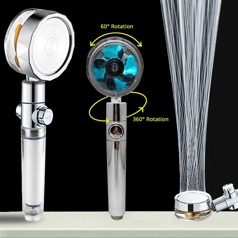 

Strong Pressurization Shower Head Water Saving Flow 360 Degrees Rotating with Small Fan ABS Washable Hand-held Shower Head