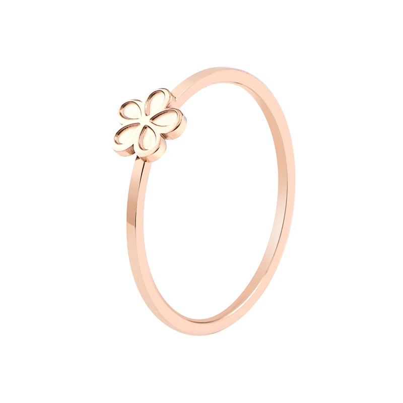 

New Exquisite Simple Couples Ring Stainless Steel Plating 18K Rose Gold Fade Resistant Flower Shape Rings