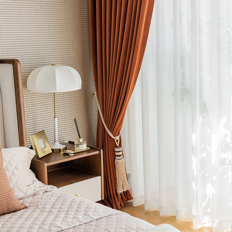 

Французская фланелевая занавеска карамельного цвета в стиле ретро, плотные занавески из австралийской шерсти для гостиной и спальни, плотн...