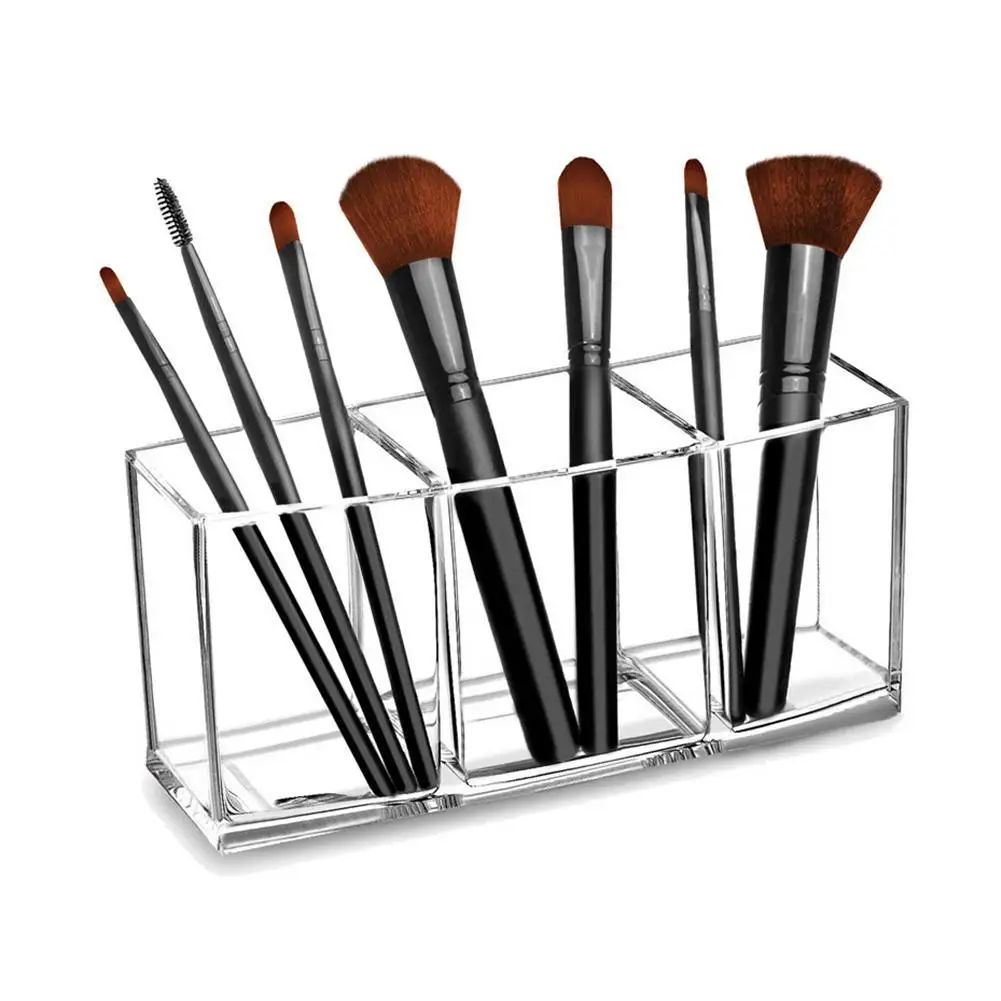 

3 Holes Transparent Acrylic Makeup Brush Tool Cosmetic Makeup Storage Box Case Make-up Brush Holder Table Organizer Make Up Tool