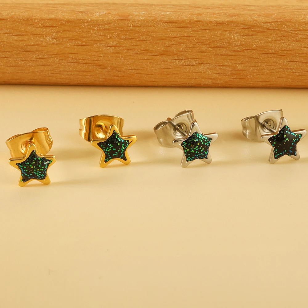 ASONSTEEL простой стиль синие блестящие звезды серьги-гвоздики Позолоченные из