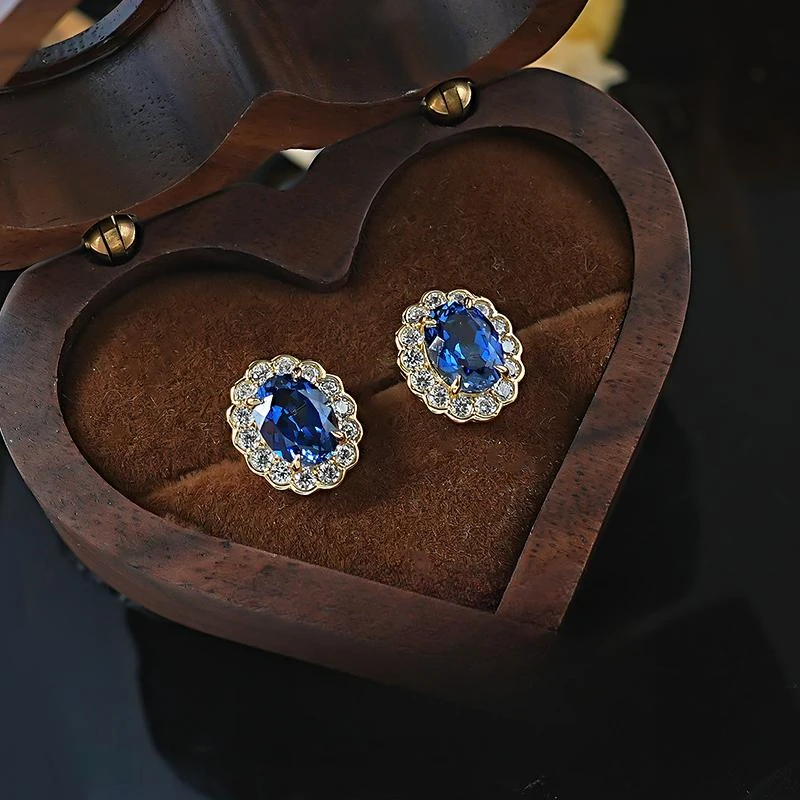 XUYUANFEN Серьги-сокровища из серебра 925 пробы с искусственным синим бутоном цветка