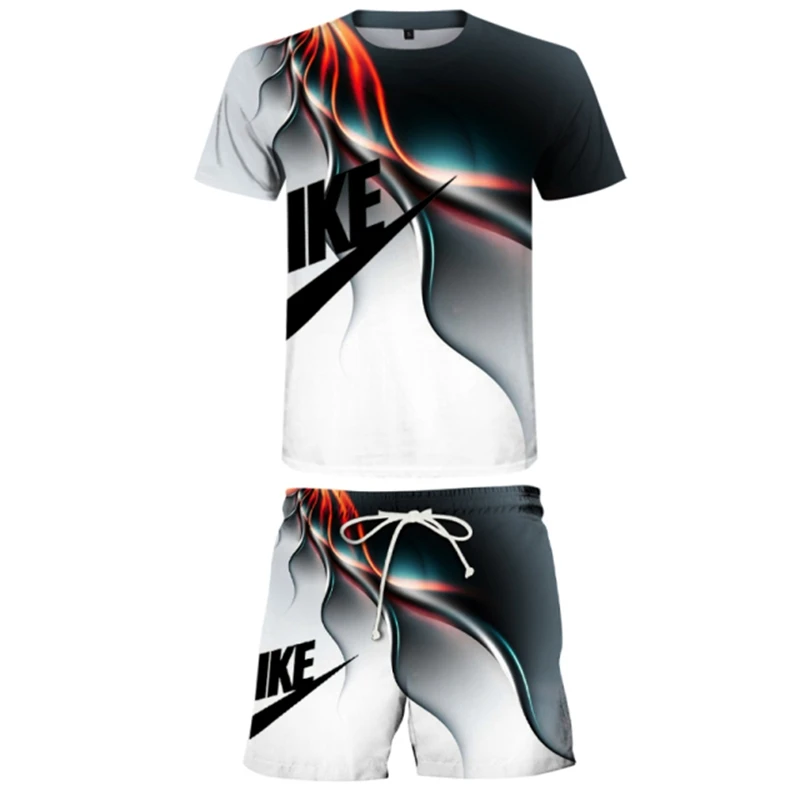 2023 Summer New Brand 3D Printing Men's Short Sleeve T-shirt Set of 2 High Quality Fashion Casual Sports Shorts High Quality Top