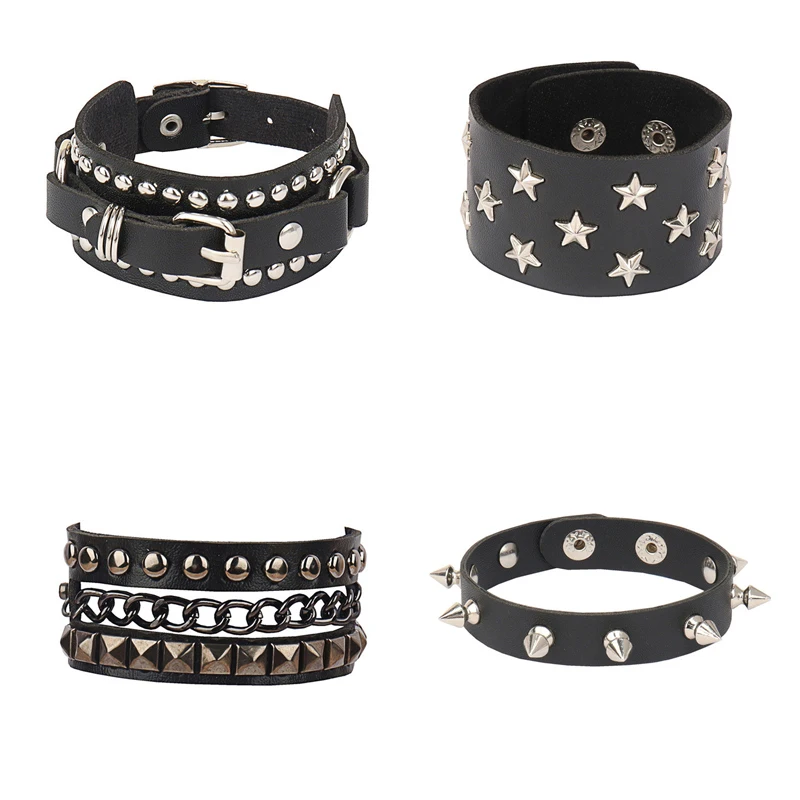

Punk Unisex PU Leather Bracelet Multilayers Rock Spikes Rivet Chains Bracelet For Women Men' Friends Jewelry bangles for women