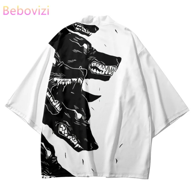 

Fashion Wolf Print Haori Japanese Samurai Cardigan Shirts Oversized Kimono Men Women Traditional Beach Yukata Cosplay Tops