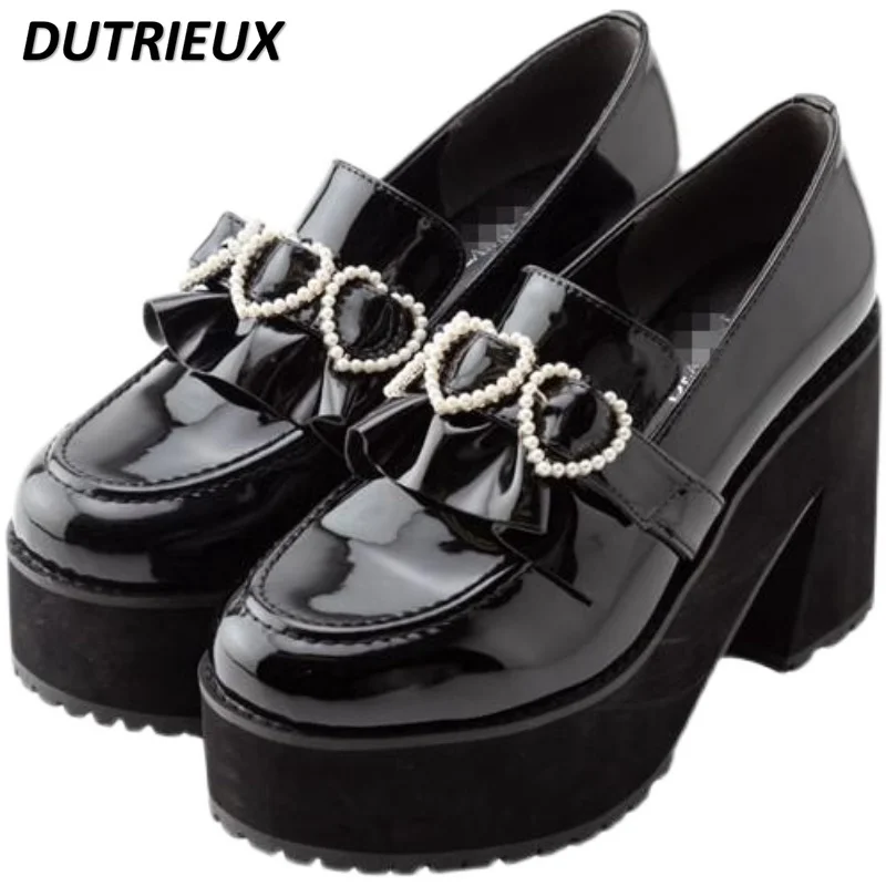 Непромокаемая обувь на платформе в японском стиле для девочек туфли-лодочки