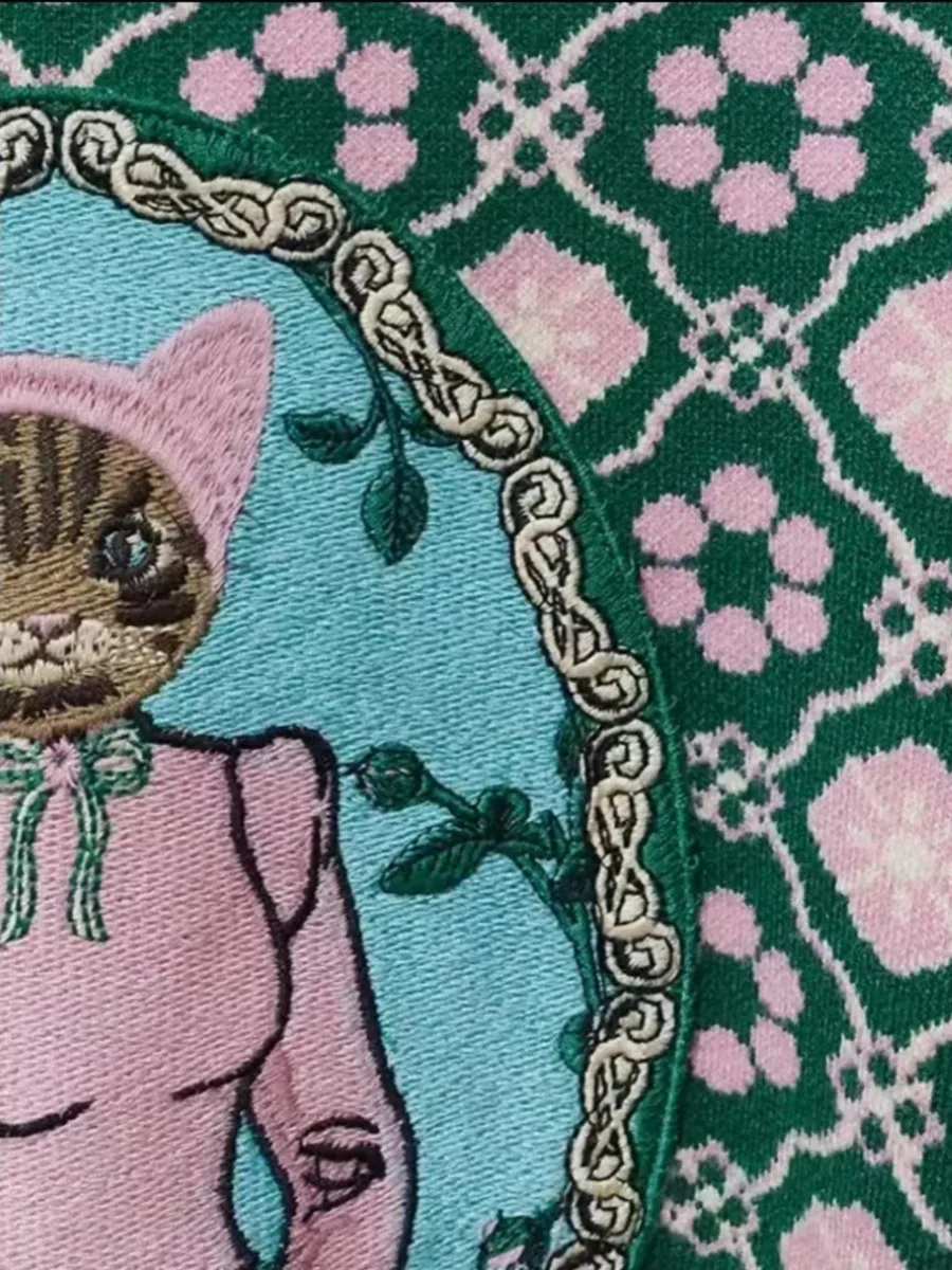 Осенний женский вязаный свитер в европейском стиле с мультяшным узором модные