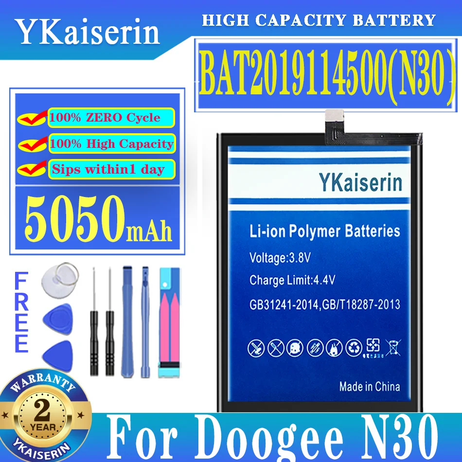 

YKaiserin For DOOGEE N30 Battery 5050mAh Mobile Phone Replacement Backup Batteria BAT2019114500 Batterie For DOOGEE N 30