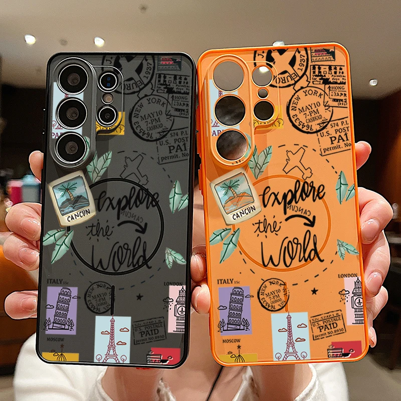 Фото Магнитный чехол-накладка Travel Label для Samsung Galaxy S25 S26 Ultra Edge S24 S23 FE A17 A56 A37 A16 A35 A55 A15 A36 5G, жесткий чехол №1