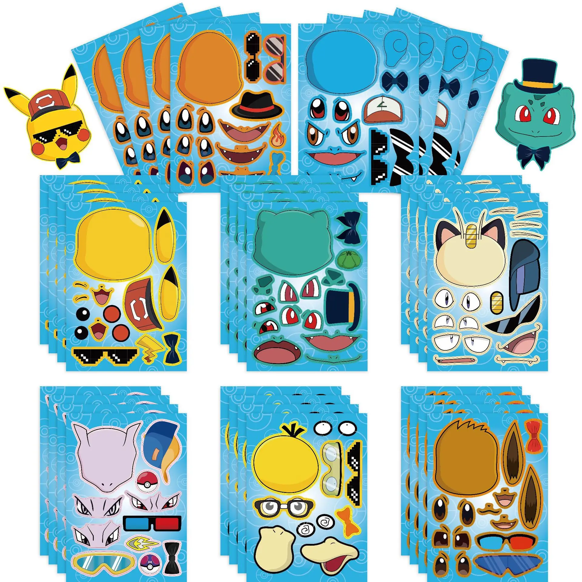 

8/8pcs Cute Cartoon Pok E Mon Anime Stickers Picchu Motorcycle Laptop Refrigerator Car Waterproof Parent Child Interactive Puzzl