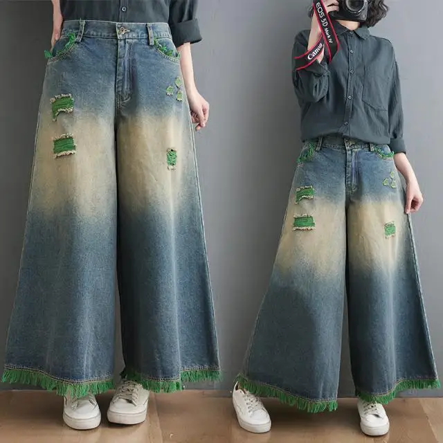 Calças de Brim Roupas de Moda Streetwear Femininas Capris Calças Largas Perna Calça Mulher Coreana Jeans Jean Grande Roupas Baggy