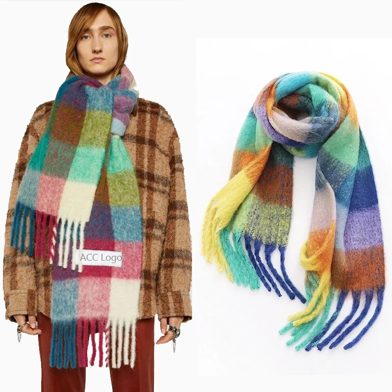 

Plaid Winter Scarves for Women Shawls Warm Wraps Lady Pashmina Blanket Cashmere Scarf Neck Headband Hijab Stole Rainbow Bufanda