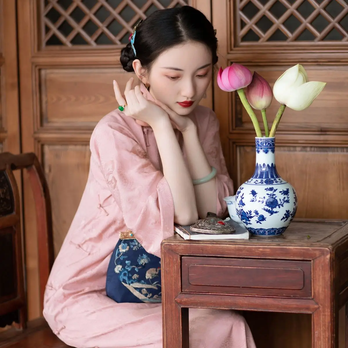 

Chinese Style Republic of China Style Sweet Kawaii Pink Girl Three Quarter Sleeve Cheongsam Women's Loose Young Cheongsam Dress