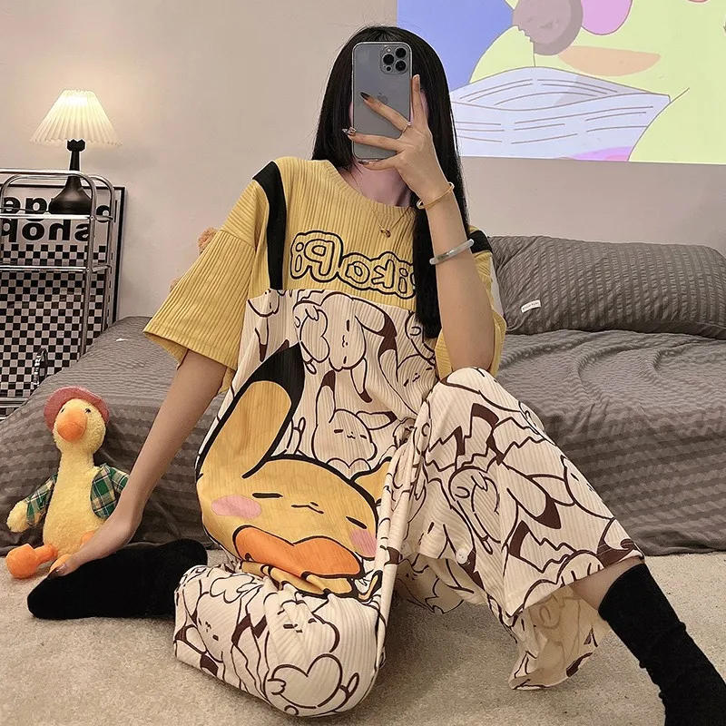 Summer Onesies Men Women Unisex Short Sleevee Cartoon Animal Nightdress Couple Pajamas Jumpsuit Cotton Sleepwear Onesie