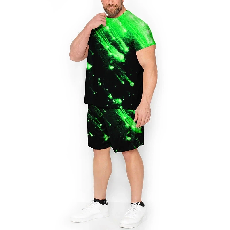 Men Clothing T-Shirt Suits Plus Size 3D Print Color Block Design Round Neck Fashion Designer Comfortable Short Sleeve 2 Pieces