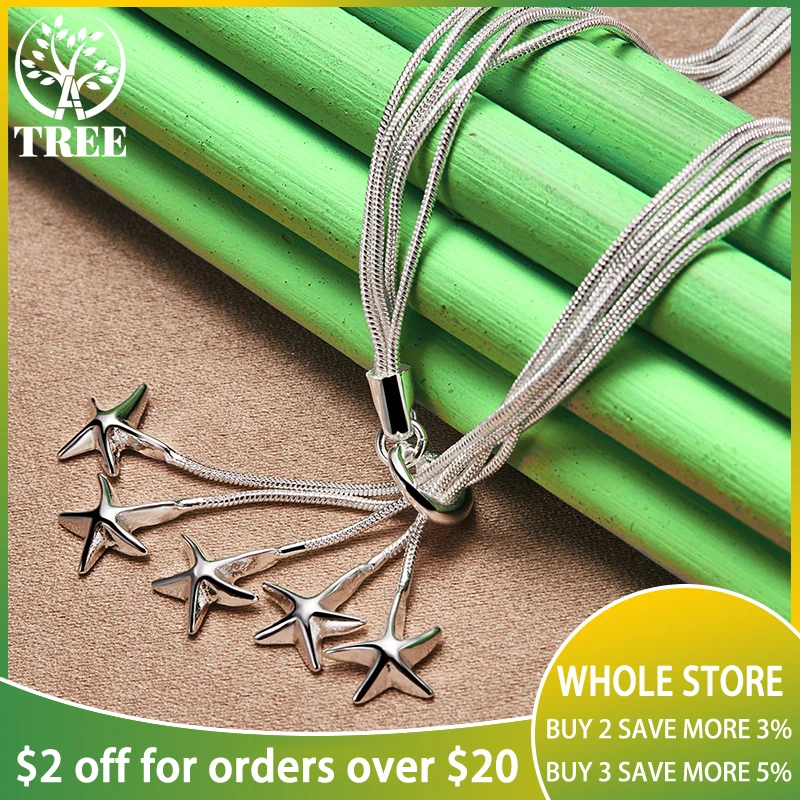 

ALITREE 925 Sterling Silver Five Star Starfish Pendant Necklace For Women Snake Chain Engagement Wedding Fashion Charm Jewelry