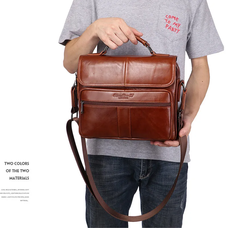 Men's Genuine Leather Handbags Male Large Business Side Shoulder Bag for Tablet Men' Real Leather Crossbody Bag Tote Boy