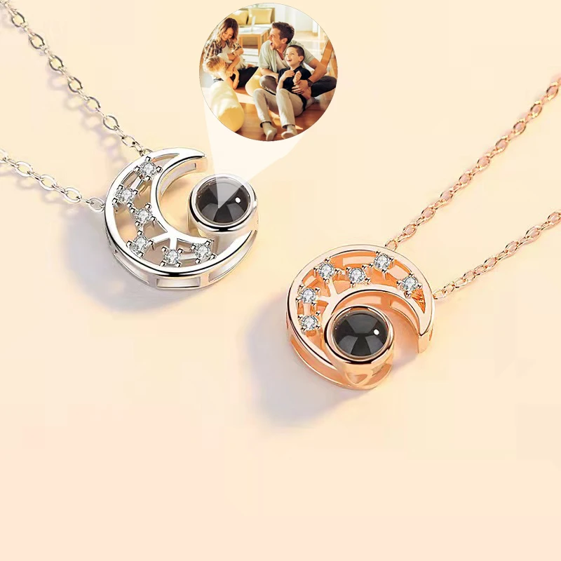 Персонализированное ожерелье с проекцией фотографий кулон Любовь на Луне