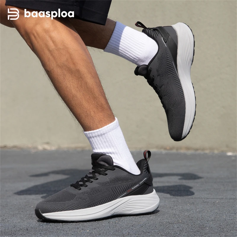 Baasploa Men Running Shoes New Spring Breathable Lightweight Sport for Comfort Solid Casual Sneakers Lace-Up Outdoor