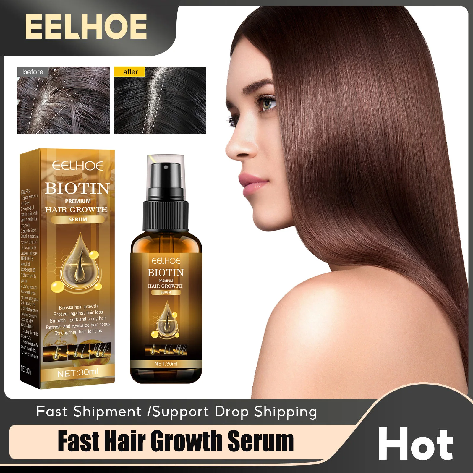 

Fast Hair Growth Serum Products Biotin Original Anti Hair Loss Prevent Baldness Treatment Scalp Drying Hair Regrowth Essence Oil