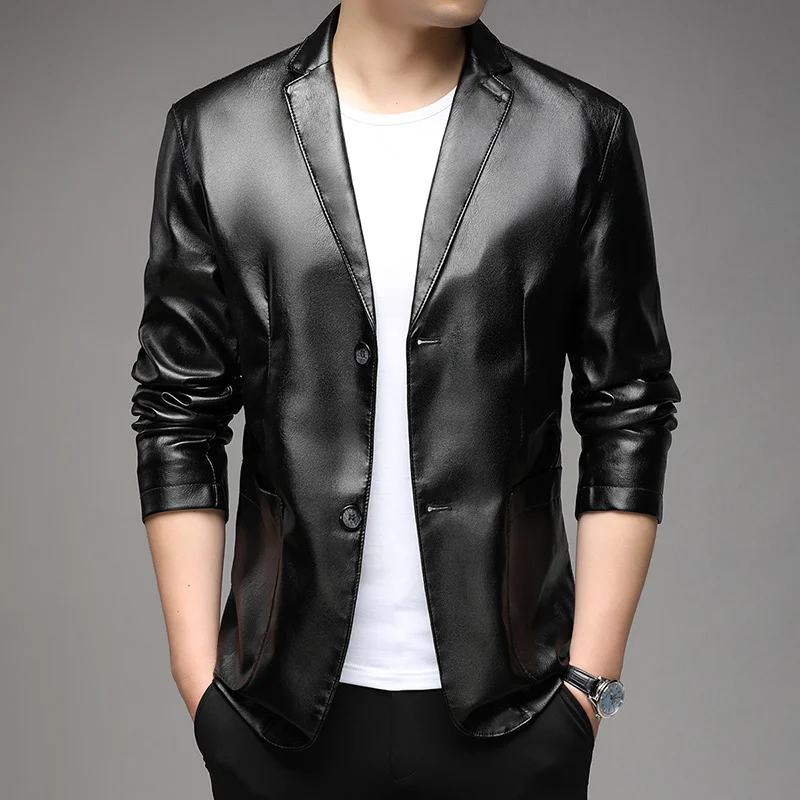 New Top Brand Grade Designer Casual Fashion Faux PU Leather Jacket Plain Black Motorcycle Fall Winter Coats Men Clothing 3 New Top Brand Grade Designer Casual Fashion Faux PU Leather Jacket Plain Black Motorcycle Fall Winter Coats Men Clothing 3