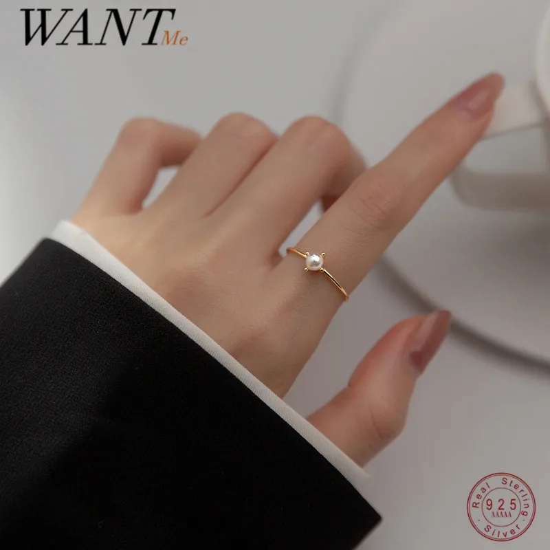 

Женское кольцо с искусственным жемчугом WANTME, кольцо из стерлингового серебра 925 пробы с искусственным жемчугом в Корейском стиле, Подарочна...