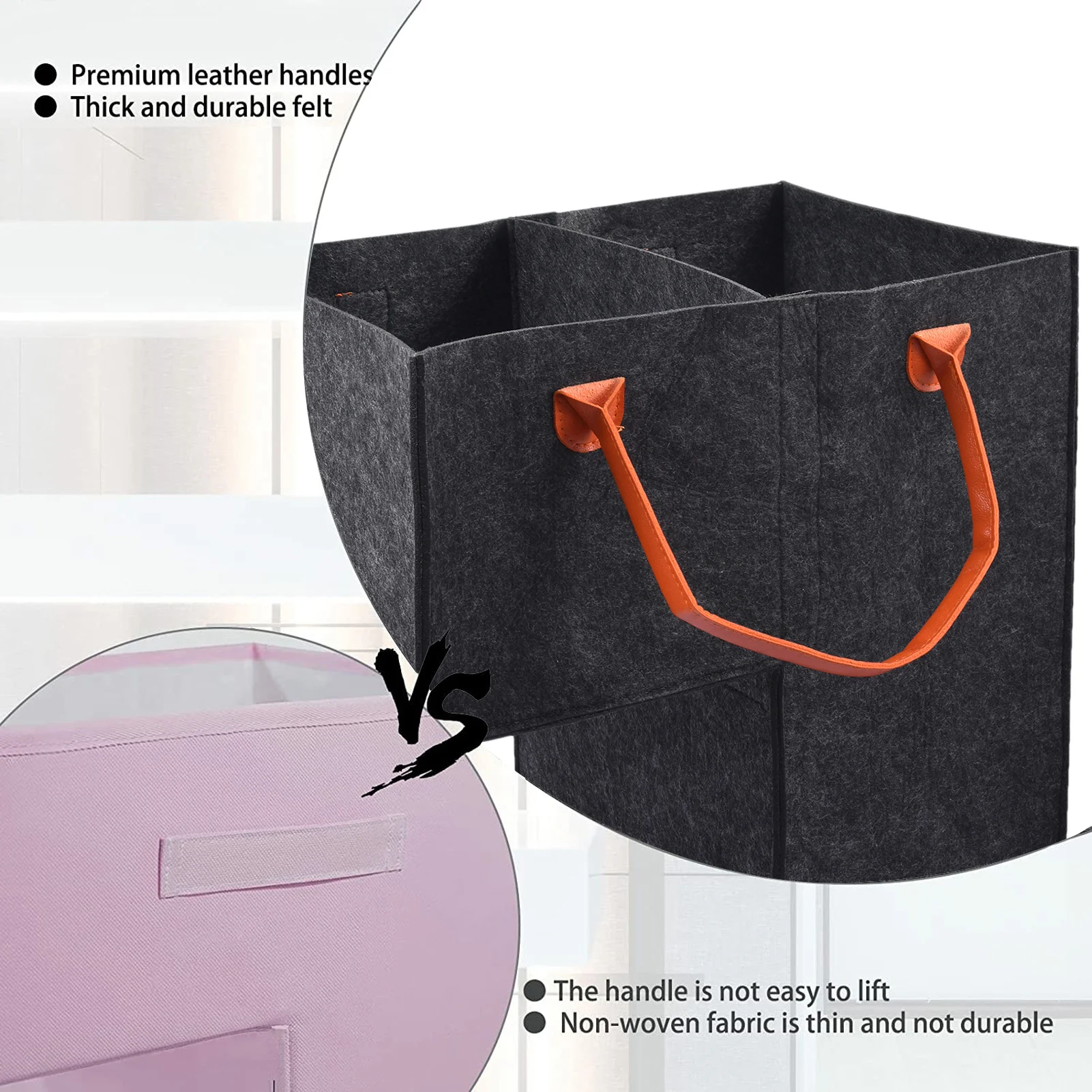 

Stair Basket With Leather Handle & Detachable Divider Collapsible Stair Organizer Basket For Carpeted And Wooden Stairs