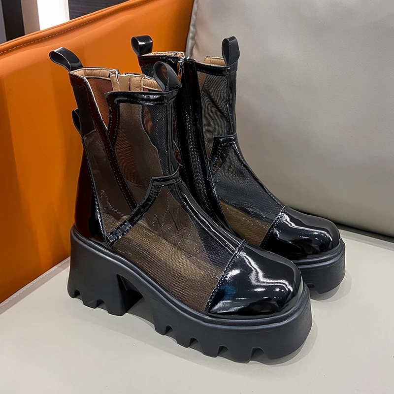 2022 Women's Fashion Chunky Heel Platform Mesh Women's Personality Sandals Summer Designer Breathable High Heels Zipper Sandals