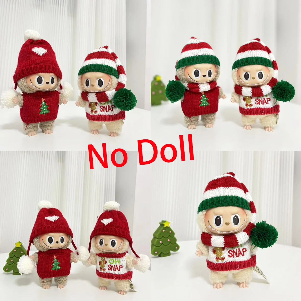 17 см Monster Labubu V1/V2 Macaron Рождественское мультяшное печенье свитер шляпа комплект