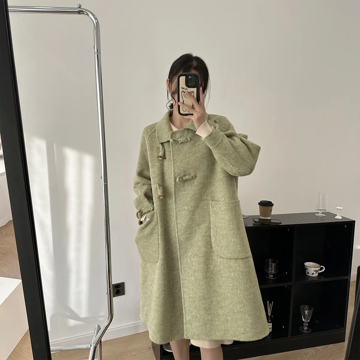 

Women Autumn Woolen Coats Drouble Woolen Turn Down Collar Long Coats Fashion Cute Button Woolen Coat Femme Tops Abrigo Mujer