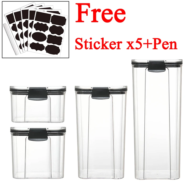 

460-1800ML 2-4PCS PET Plastic Food Containers Set Transparent Stackable Dry Large Food Storage Box Bottle Kitchen Noodles Sealed