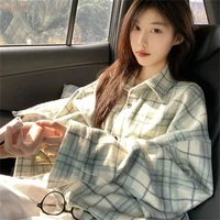counter clearance to pick up leaks retro light green plaid shirt jacket female 2022 new design sense ins national tide brand w