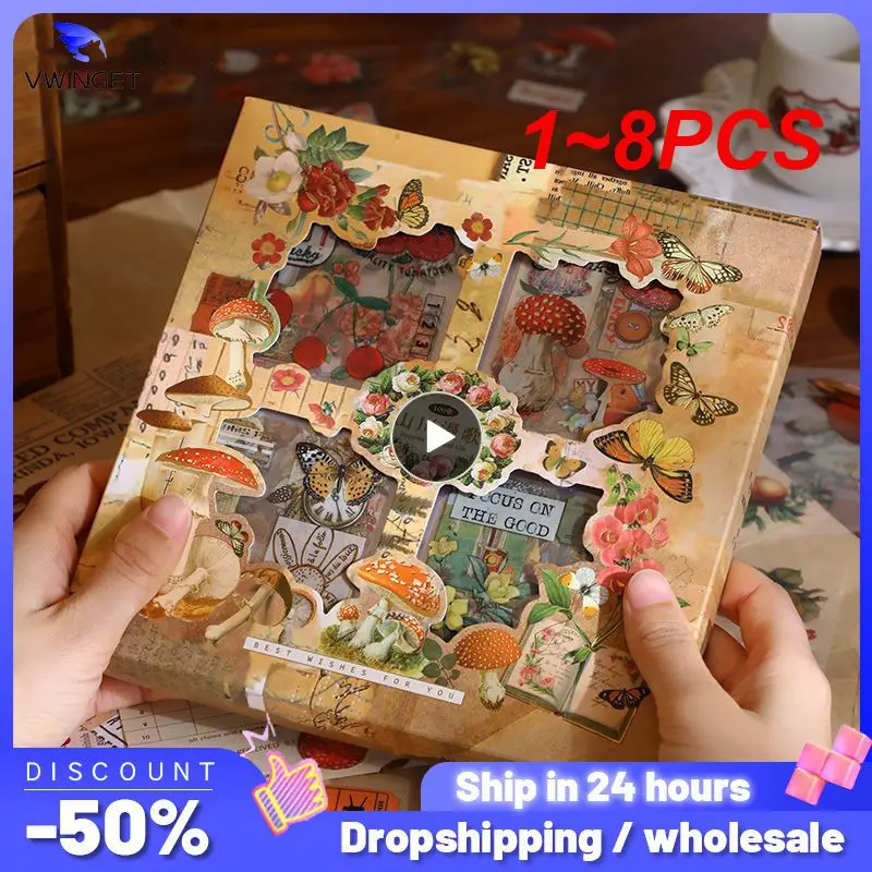 

1~8PCS Mr.paperSet Vintage Butterfly Sticker Gift Box Aesthetic Flower Mushroom Scrapbooking Decoration Stationery Stickers
