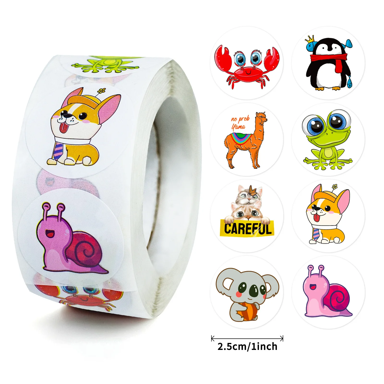 

500 PCS 2.5cm Small Animal Sticker Roll New Product Hand Ledger Cartoon Cute Sticker Seal Sticker Diy Children's Reward Sticker