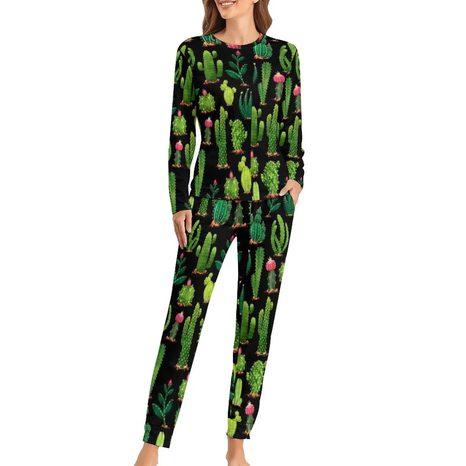 

Cactus Pajamas Plants Two Piece Custom Ladies Sleepwear Soft Autumn Pajama Set