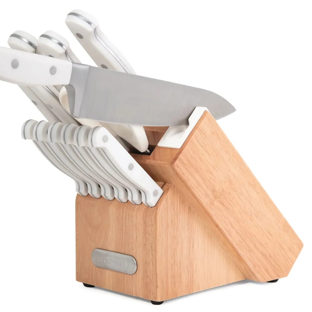 

Набор кухонных ножей EdgeKeeper из 14 предметов с коваными тройными заклепками, набор кухонных ножей белого цвета, кухонные аксессуары