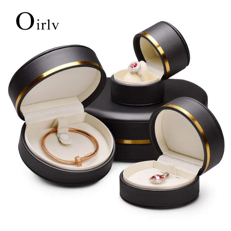 

Oirlv Dark Grey Circle PU Leather Jewelry Organizer Box Valentine's Day Gift Jewelry Storage Display Case for Ring Bangle