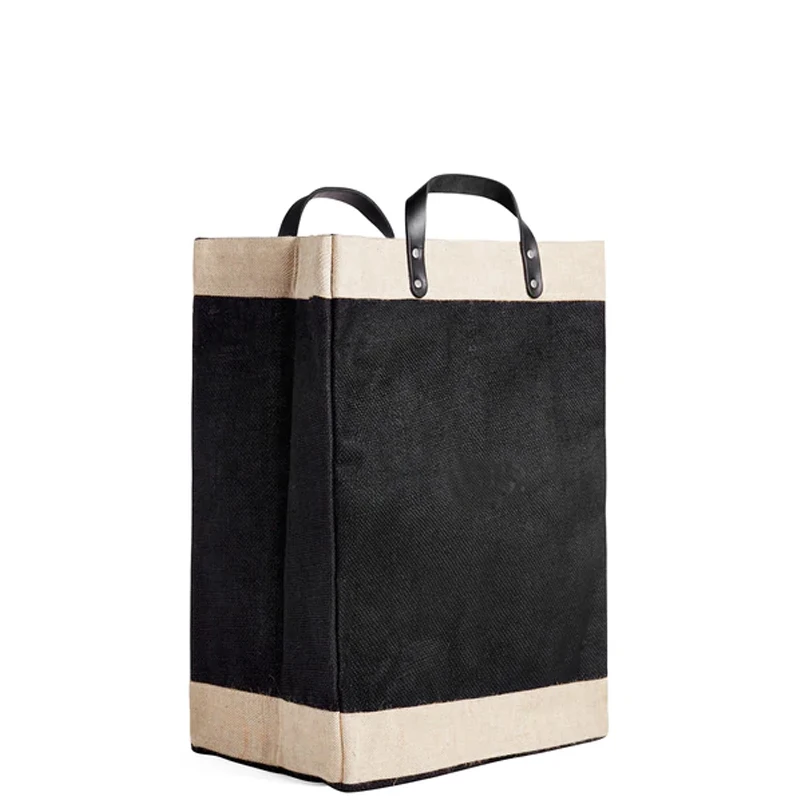 

50pcs/lot Plain Leather strap Black Jute Market Tote Bag Custom Accept
