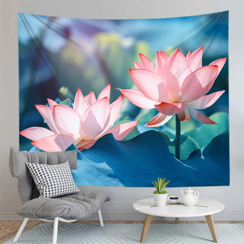 

2022 3D Flower Tapestry Beautiful Lotus Plant Tapestry Wall Hanging Retro Decor Bedroom Dorm Room Wall Covering Decoration