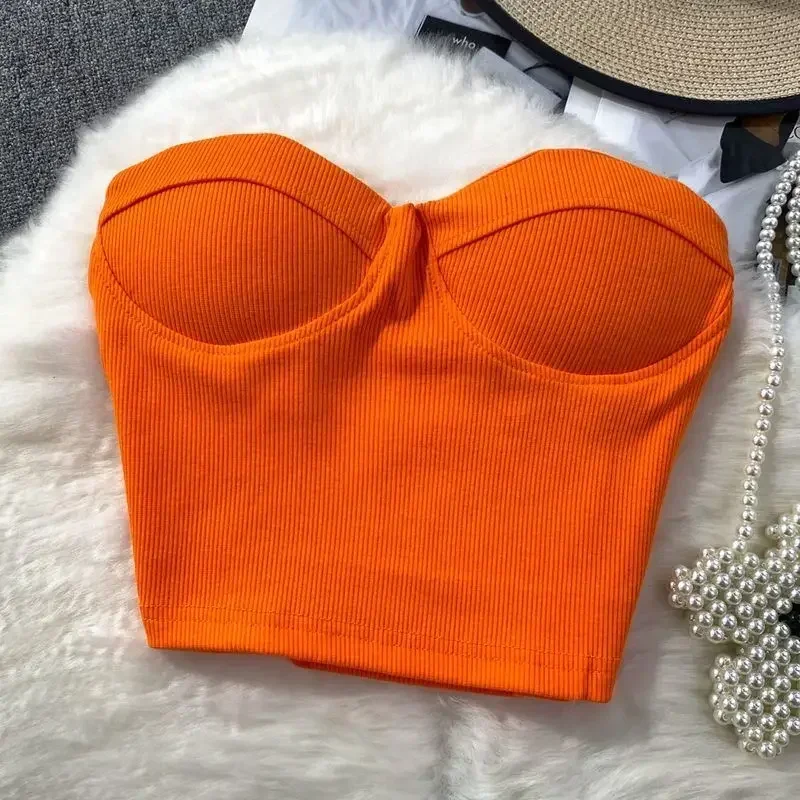 Сплошной цвет без бретелек Топ-труба Женская верхняя одежда Сексуальная горячая