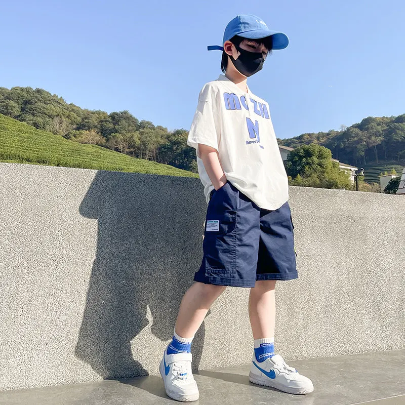 2022 Teenager Boys Summer Casual Clothing Set Outfits Kids T-shirt Short Sleeve +Shorts Two Piece Big Boys Clothes 5-14Years Old