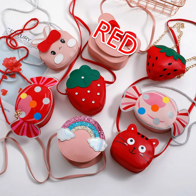 

Lovely Children's PU Leather Red Messenger Bag Cute Girls Cartoon Shoulder Bags Princess Accessories Mini Coin Purse Handbags