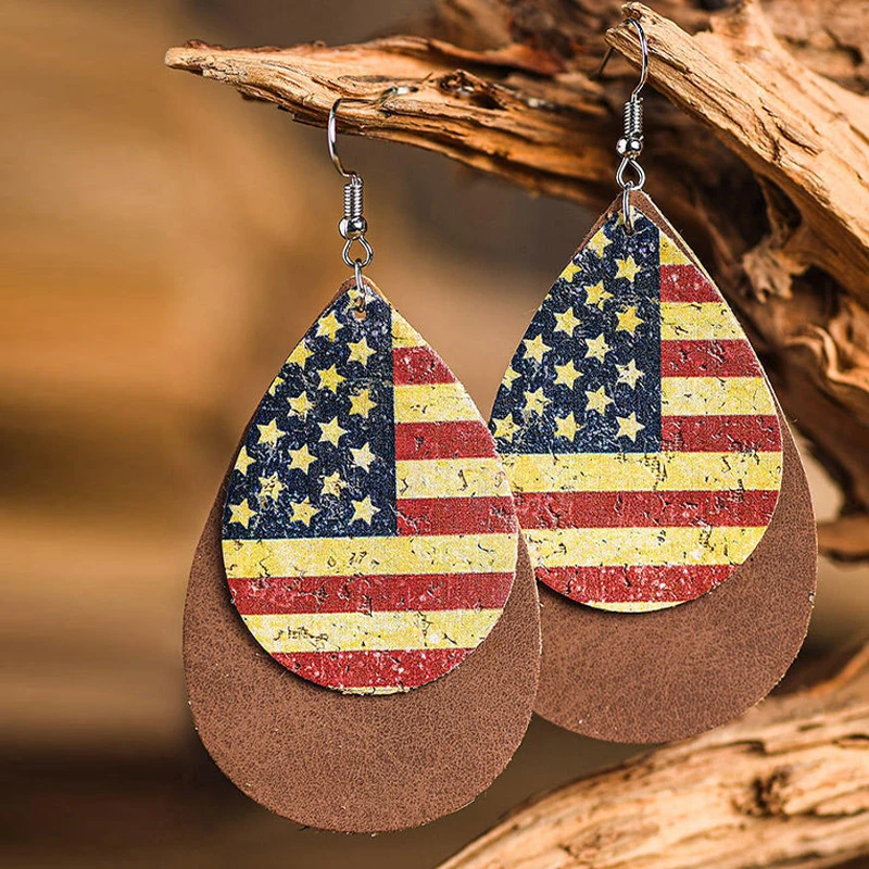 

Waterdrop Double Leather Earrings Independence Day Flag Earrings Leopard Print Personalized Pu Earrings Jewelry Girls Accessorie