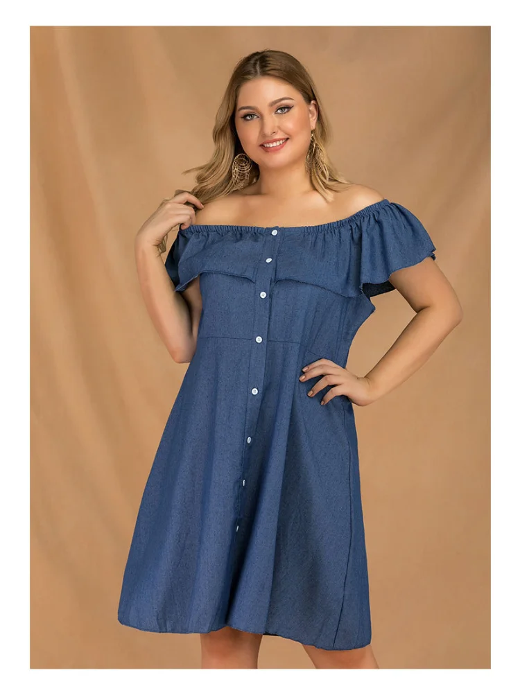 Women new one-shoulder high-grade loose plus size A denim dress vestidos femininos frete grátis  party dress