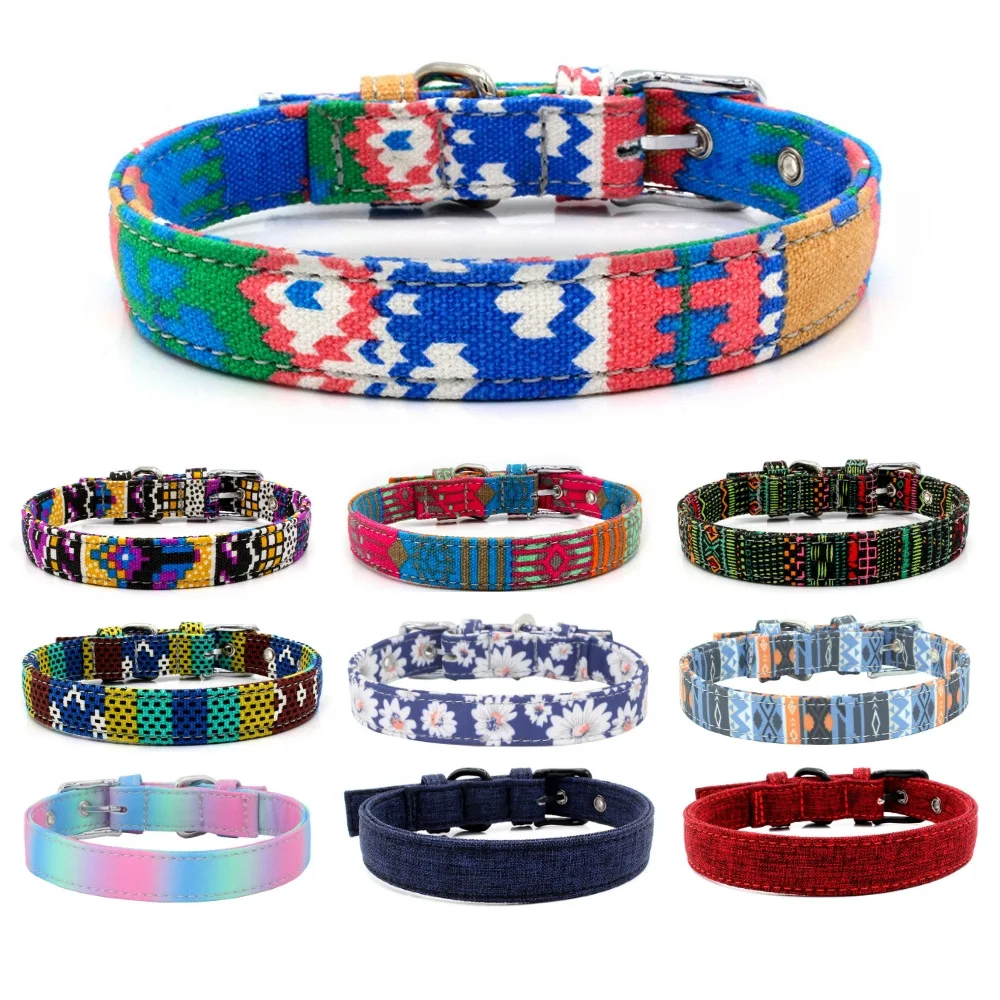

Printed Fabric Floral Printed Dog Collar Bohemian Small Puppy Cat Collars Adjustable Chihuahua Collar Pet Supplies Accessories