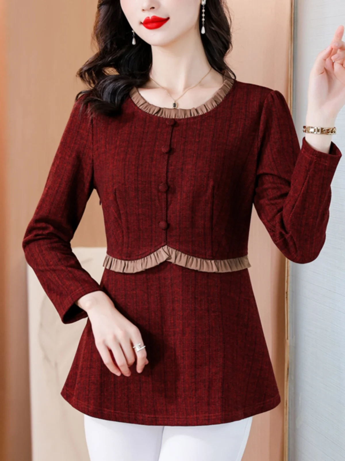 Трикотажная рубашка с длинным рукавом женская весенняя новинка темперамент для