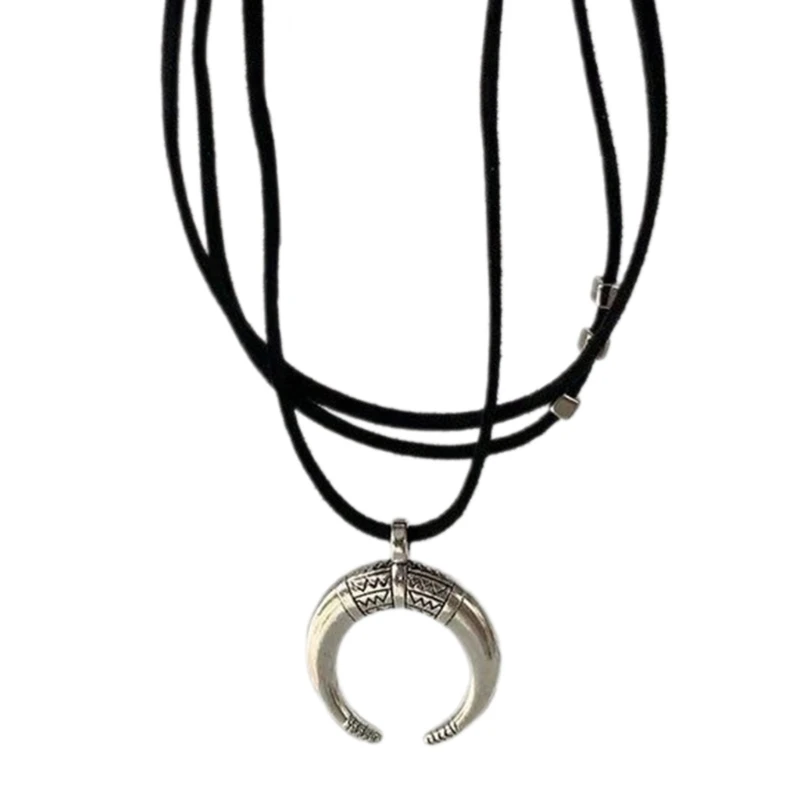 

Moon Horn Pendant Necklace Jewelry Layered Choker Necklace Statement Jewelry