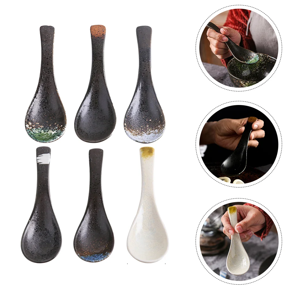 

6 Chinese Rice Spoon Pot Spoon Hook Soup Spoon Seasoning Scooper Spoons Asian Rice Spoons