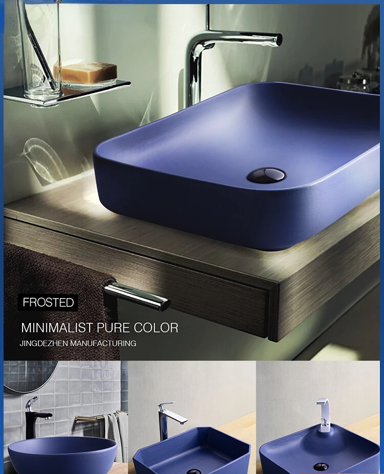 

Royal Blue Bathroom Table Basin Square Wash Basin Ceramic Home Balcony Color Washbasin Single Basin Wash Basin