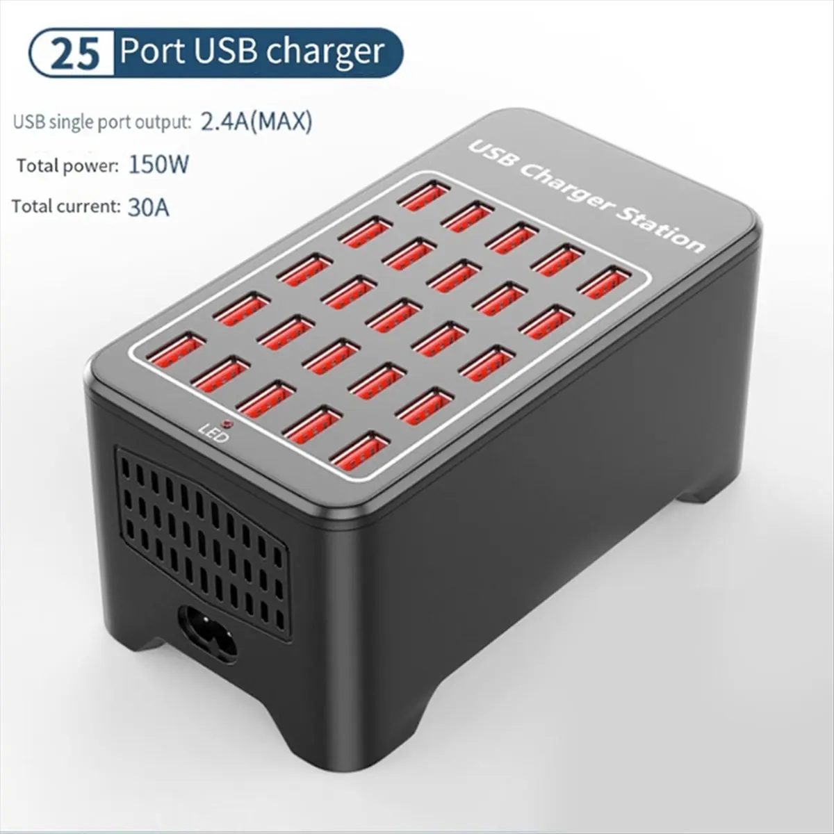 Фото (A65I) USB-зарядное устройство, 25 портов, 150 Вт, универсальная настенная/настольная станция быстрой зарядки, док-станция для мобильных телефонов, адаптер питания, вилка стандарта ЕС №4